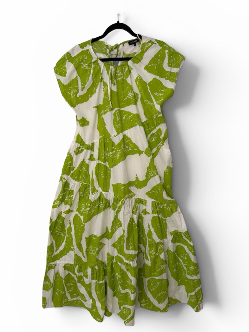 STATE Lime Green Abstract Print Tiered Dress Size Small Resort Midi